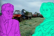 Grafik von Lionel Jospin und Heinrich II. vor Traktoren Grafik von Lionel Jospin und Heinrich II. vor Traktoren