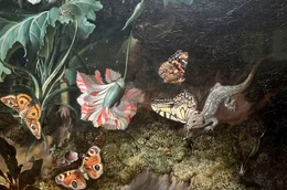 Ausschnitt aus einem Stillleben von Rachel Ruysch. Ihre Kompositionen aus Blumen, Reptilien und Schmetterlingen entsprachen oft nicht der Wirklichkeit.