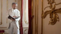 Nachgestellte Szene: Autor Marc Twain auf den Weg zur Audienz bei Kaiser Franz Joseph.