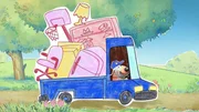 Hund Dylan sitzt am Steuer seines Umzugsmobils und transportiert Daisys kompletten Hausrat zu ihrem neuen Zuhause. Hund Dylan sitzt am Steuer seines Umzugsmobils und transportiert Daisys kompletten Hausrat zu ihrem neuen Zuhause.