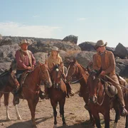 v.li.: Lane (John Wayne), Mrs. Lowe (Ann-Margret), Jesse (Ben Johnson)