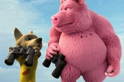 Schwein und Wolf finden einen gestrandeten Pinguin und kommen ihm zu Hilfe.
