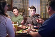 Zoe Perry (Mary Cooper), Montana Jordan (George 'Georgie' Cooper Jr.), Iain Armitage (Sheldon Cooper), Lance Barber (George Cooper Sr.).