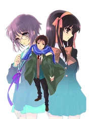 L-R: Yuki Nagato, Kyon. Haruhi Suzumiya