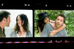 Rebecca Hall (2.v.l.), Pen&eacute;lope Cruz (2.v.r.) und Javier Bardem in Woody Allens &bdquo;Vicky Cristina Barcelona&ldquo; aus dem Jahr 2008