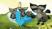 Die Rabenfamilie freut sich. Der Wind hat ihr einen kleinen blauen Schirm zugeweht. Sie hält ihn für einen lustigen Rundumsauser. Die Rabenfamilie freut sich. Der Wind hat ihr einen kleinen blauen Schirm zugeweht. Sie hält ihn für einen lustigen Rundumsauser.