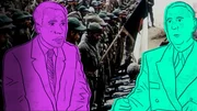 Grafik von Frantz Fanon und Charles de Gaulle vor algerischen Soldaten Grafik von Frantz Fanon und Charles de Gaulle vor algerischen Soldaten