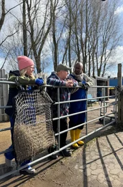 Nicole, Gerd Horn vom Kinderbauernhof und Yared (v. l. n. r.) Nicole, Gerd Horn vom Kinderbauernhof und Yared (v. l. n. r.)