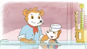 Der Eisverk&auml;ufer setzt Bobo seine M&uuml;tze auf.