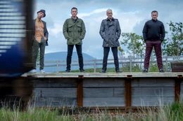 (v.l.n.r.) Spud (Ewen Bremner); Renton (Ewan McGregor); Simon (Jonny Lee Miller); Begbie (Robert Carlyle)