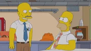 Homer (r.) hat seine zwei letzten Haare verloren und muss sich nun mit einem Leben als Glatzkopf auseinandersetzen ...