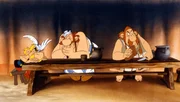 Majestix (re.) ist b&ouml;se auf Obelix (Mi.) und Asterix.