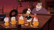 Top to bottom: Mrs. Beakley, Donald Duck, Ducklings