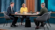 Caren Miosga (M.) mit Luca Piwodda (l.) und Nikolaus Blome (r.)