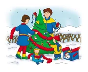 Gemeinsam mit Mami, Papi und seiner Schwester Rosie schmückt Caillou (re.) den Weihnachtsbaum. Gemeinsam mit Mami, Papi und seiner Schwester Rosie schmückt Caillou (re.) den Weihnachtsbaum.