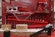 The finished Rube Goldberg cake. The finished Rube Goldberg cake.