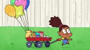 Greg (l.), Mondo (2.v.l.), Lil Pal (3.v.l.), Popcorn (4.v.l.), Clover (5.v.l.), Bernie (r.)