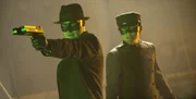 Gemeinsam mit seinem Freund und Chauffeur Kato (Jay Chou, r.) k&auml;mpft Ex-Partyl&ouml;we Britt (Seth Rogen, l.) jede Nacht als "The Geen Hornet" gegen das Verbrechen ...