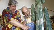 Gelbe Flecken auf dem Kaktus. Nachbar Paschulke (Helmut Krauss, l.) und Peter Lustig (Peter Lustig, r.) sind erschrocken.