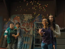 L-R: Pedro Pe&ntilde;a (Jovan Armand), Eugene Choi (Ian Chen), Darla Dudley (Faithe Herman), Mary Bromfield (Grace Caroline Currey)
