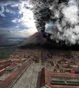 Picture Shows: GENERIC IMAGE Computer-generated graphic of the eruption Vesuvius above ancient Pompeii AD79, the sleeping giant Mount Vesuvius erupted with horrifying force, destroying the prosperous Roman cities of Pompeii and Herculaneum. Their inhabitants where subjected to 24 hours of untold terror. Four million tonnes of pumice, rock and ash rained on the towns, suffocating the life out of the cities, and burying alive those who had been unable to flee. Pompeii - The Last Day recreates that momentous day, and shows first-hand the horror of Pompeii's last hours. Factual characters based on historical and forensic evidence unearthed in Pompeii and Herculaneum, as well as extracts from Gaius Plinius Monor's account of the disaster, help bring to life one of the most notorious disasters in history. Using stunning visual effects, the film recreates each stage of the 24-hour eruption and explores the devastating impact on the main characters: Julius Polybius, wealthy baker and aspiring politician; Stephanus, a cloth worker and social climber and his wife Fortunata; Celadus the celebrity gladiator; Pliny the Elder, in charge of the rescue mission; and, finally, Pliny the Younger, who documents the horrors of the tragedy. WARNING: This image may only be used for  publicity purposes in connection with the broadcast of the programme as licensed by BBC Worldwide Ltd & must carry the shown copyright legend. It may not be used for any commercial purpose without a licence from the  the BBC.