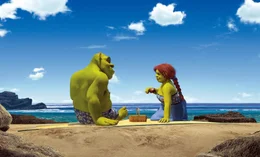 Als Shrek, l. und Prinzession Fiona, r. von ihrer Hochzeitsreise zur&uuml;ckkehren, werden sie von Fionas Eltern, dem K&ouml;nig und der K&ouml;nigin des K&ouml;nigreichs von "Weit, Weit Weg", eingeladen. Zusammen mit dem Esel an ihrer Seite machen sie sich auf den Weg dorthin ...