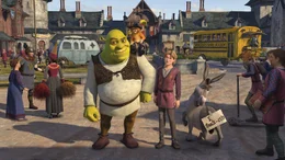 Als Shrek (M. l.) mit dem gesuchten Arthur (M. r.) heimkehrt, wartet auf ihn eine Neuigkeit, die ihn in einen tiefen Schock versetzt: Fiona hat in der Zwischenzeit drei kleine Shreks zur Welt gebracht ...