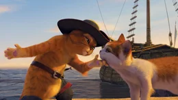 Sollte sich besser darauf konzentrieren, Fionas Cousin Arthus zu finden, damit sein Freund Shrek weiterhin unbek&uuml;mmert in seinem Sumpfland leben kann: der gestiefelte Kater (l.) ...