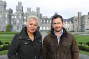 outside Ashford Castle, Ireland. Monica Galetti, Giles Coren outside Ashford Castle, Ireland. Monica Galetti, Giles Coren