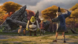Kann Merlin (r.) Shrek (l.) und Arthur (M.) helfen?