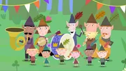v.li. (beginnend mit dem zweiten von links): Barnaby, Mrs. Elf, Emily, Oli, Wise Old Elf, Lizzy, Derek, Fred, Jake, Mr. Elf