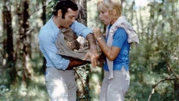 Popaul (Jean Yanne) und H&eacute;l&egrave;ne (St&eacute;phane Audran) haben eine sch&ouml;ne Zeit beim Pilzesammeln im Wald.
