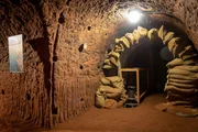 Inside a World War II air raid shelter.