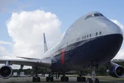 Detail shots of the British Airways 747 plane outside on the tarmac.