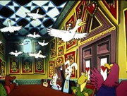 Die Wunderlandbewohner wurden von der Herzkönigin zum Entenessen eingeladen. Eine eigenartige Einladung. Die Teller sind leer und die Enten fliegen durch den Speisesaal. Die Wunderlandbewohner wurden von der Herzkönigin zum Entenessen eingeladen. Eine eigenartige Einladung. Die Teller sind leer und die Enten fliegen durch den Speisesaal.