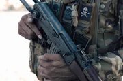 Patrouille der Badr-Brigade, einer pro-iranischen Miliz, Irak Patrouille der Badr-Brigade, einer pro-iranischen Miliz, Irak