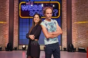 Zu Gast bei "Wer wei&szlig; denn sowas?": Die Stand-up-Comedienne und Moderatorin Negah Amiri (l.) und der Comedian und Kabarettist Olaf Schubert (r.).