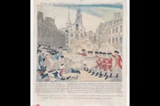 Das "Boston Massacre" (auch "Bloody Massacre") am 5. März 1770 verübten britische Soldaten an amerikanischen Kolonisten in Massachusetts. (Kupferstich von Paul Revere, nach Vorlage von Henry Pelham, 1770) Das "Boston Massacre" (auch "Bloody Massacre") am 5. März 1770 verübten britische Soldaten an amerikanischen Kolonisten in Massachusetts. (Kupferstich von Paul Revere, nach Vorlage von Henry Pelham, 1770)