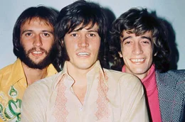 Die Bee Gees in bunten Sakkos und mit schulterlangen Haaren, die ab den sp&auml;ten 1960er Jahren zum Symbol der Jugendkultur wurden