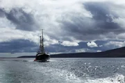Orkney, Scotland - Karin dive boat sailing across Scapa flow in Orkney Scotland. On board technical deep sea diver Daniel Stevenson prepares for decent to investigate the German wreck SMS Margraf. Orkney, Scotland - Karin dive boat sailing across Scapa flow in Orkney Scotland. On board technical deep sea diver Daniel Stevenson prepares for decent to investigate the German wreck SMS Margraf.