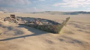 Das abgenutzte und verrostete Wrack der Monterey, wie es auf dem trockenen Meeresboden liegt und der Ozean abflie&szlig;t.