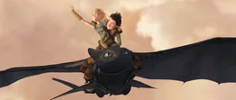 Abheben Richtung Wolke 7: Der Wikingerjunge Hicks (v.) beeindruckt die mutige Dorfmitbewohnerin Astrid (h.) mit dem Flug auf seinem gez&auml;hmten Drachen Ohnezahn.