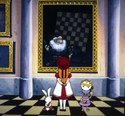 Die weiße Schneekönigin zeigt Alice und Benny Bunny die Ahnengalerie. Die weiße Schneekönigin zeigt Alice und Benny Bunny die Ahnengalerie.