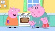 Mama Wutz (li.) backt heute einen Apfelkuchen. Während Familie Wutz wartet, bis er fertig ist, spielen Papa Wutz (hi.re.), Peppa (vo.re.) und Schorsch (mi.) ein Suchspiel. Mama Wutz (li.) backt heute einen Apfelkuchen. Während Familie Wutz wartet, bis er fertig ist, spielen Papa Wutz (hi.re.), Peppa (vo.re.) und Schorsch (mi.) ein Suchspiel.