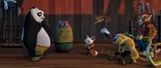 Panda Po, Meister Shifu, Crane, Monkey, Mantis, Viper, Tigress.