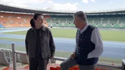 Karl Hohenlohe im Gespr&auml;ch mit Isabel Hochst&ouml;ger im Ernst-Happl-Stadion.
