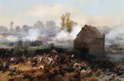 In der Schlacht von Long Island vom 27. August 1776 besiegten die Briten General George Washington und eroberten den Hafen von New York. (Gemälde von Alonzo Chappel, 1858) In der Schlacht von Long Island vom 27. August 1776 besiegten die Briten General George Washington und eroberten den Hafen von New York. (Gemälde von Alonzo Chappel, 1858)