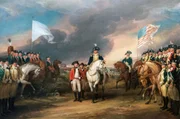 Die Kapitulation des britischen Generals Lord Cornwallis nach der Schlacht von Yorktown (1781) läutete das Ende des Krieges und den Sieg der Amerikaner ein. Die Kapitulation des britischen Generals Lord Cornwallis nach der Schlacht von Yorktown (1781) läutete das Ende des Krieges und den Sieg der Amerikaner ein.