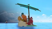 Kokosnuss und seine Freunde wollen Mini Mo einholen, der die Dracheninsel mit dem Schiff verlassen hat. Doch leider gibt ihre Flugmaschine den Geist auf.