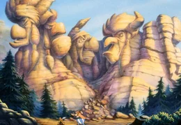 Asterix (li.) und Obelix gelangen in ein Dorf von Indianern. Dort finden sie auch den entf&uuml;hrten Miraculix.
